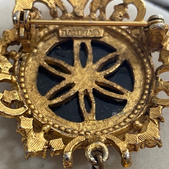 Vintage Gold and Black Sunburst Brooch